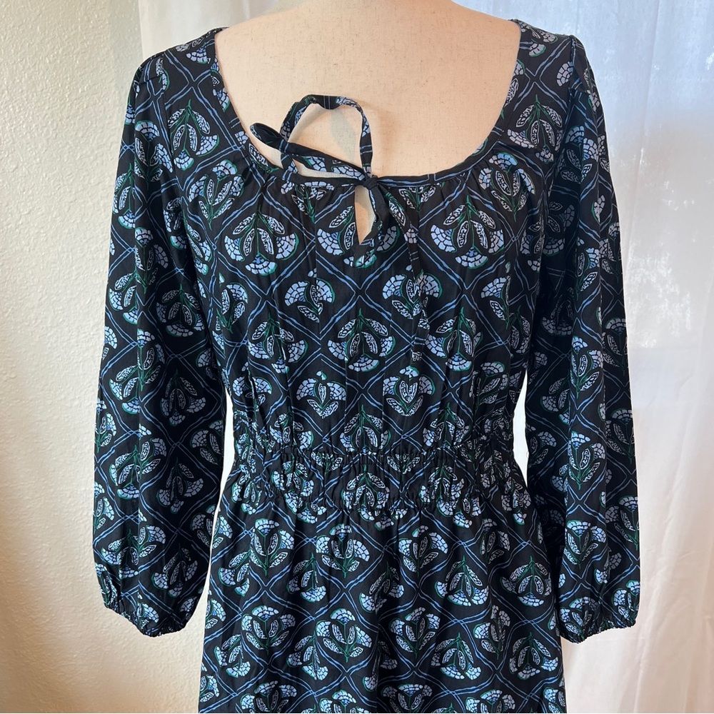 J. Crew Black Dress with Teal Pattern, Long Sleeve Maxi with Pockets Size 8 NWT - Picture 4 of 12